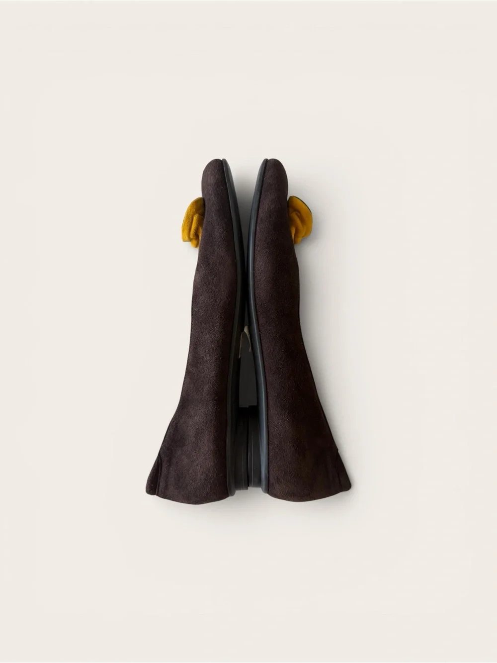 BeautiFeel Dark Brown Suede Flats with Yellow Rosette Accent